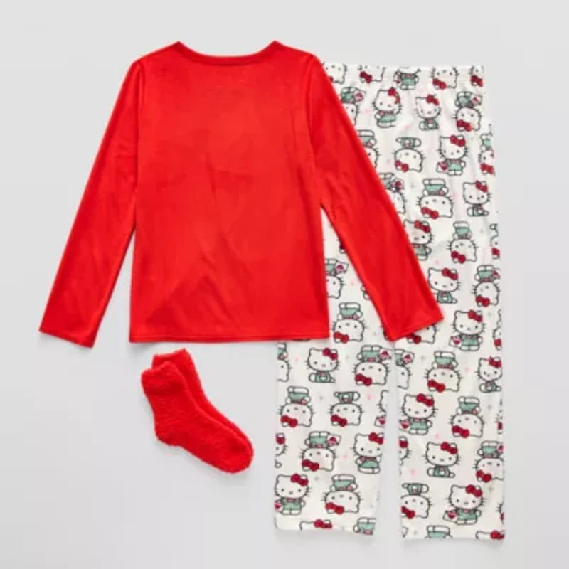 Little & Big Kid Girls Hello Kitty Fleece Crew Neck Long Sleeve 3-pc. Pajama Sets