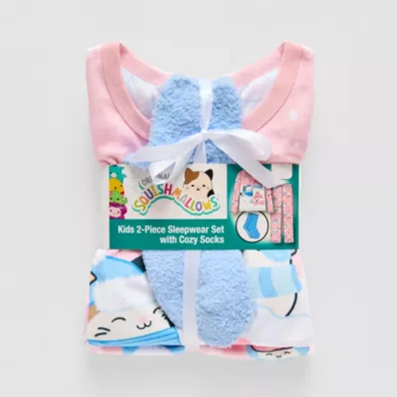 Little & Big Kid Girls Squishmallows Fleece Crew Neck Long Sleeve 3-pc. Pajama Sets