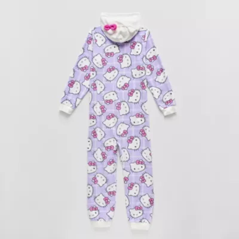 Little & Big Kid Girls Hello Kitty Microfleece Hooded Long Sleeve One Piece Pajama