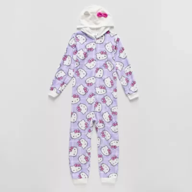 Little & Big Kid Girls Hello Kitty Microfleece Hooded Long Sleeve One Piece Pajama