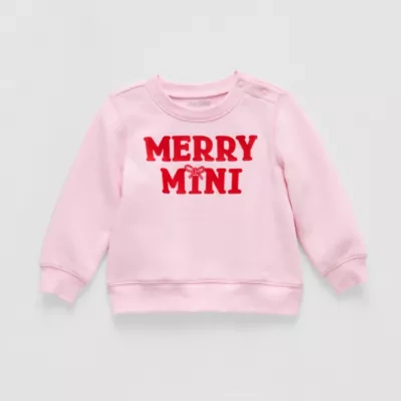 Okie Dokie Baby Girls Round Neck Fleece Long Sleeve Sweatshirt