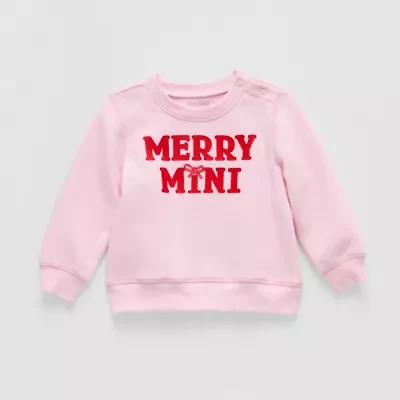 Okie Dokie Baby Girls Round Neck Fleece Long Sleeve Sweatshirt