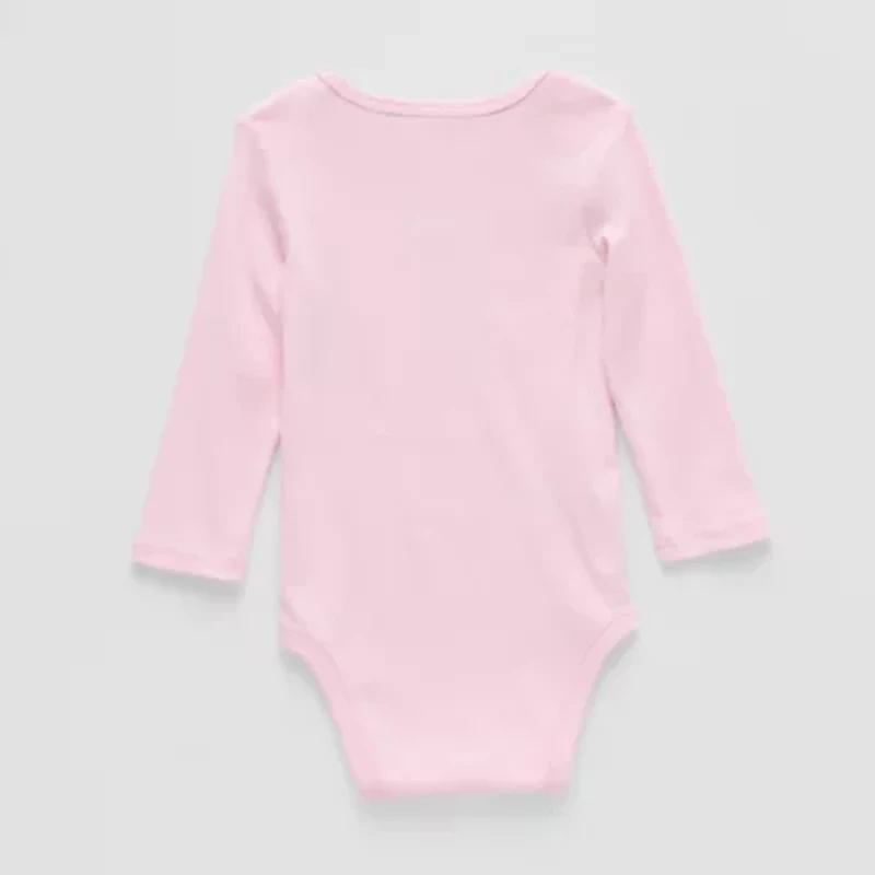 Okie Dokie Baby Girls Round Neck Long Sleeve Rib Bodysuit