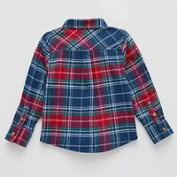 Okie Dokie Toddler Boys Easy-on + Easy-off Hidden Access Opening Long Sleeve Adaptive Regular Fit Flannel Shirt