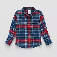 Okie Dokie Toddler Boys Easy-on + Easy-off Hidden Access Opening Long Sleeve Adaptive Regular Fit Flannel Shirt