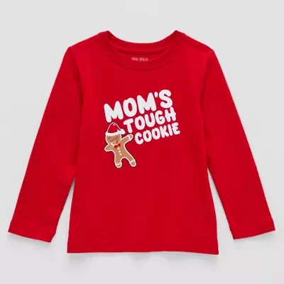 Okie Dokie Toddler & Little Boys Crew Neck Long Sleeve Adaptive Regular Fit Graphic T-Shirt