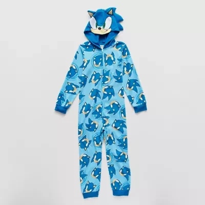 Little & Big Kid Boys Sonic the Hedgehog Fleece Hooded Long Sleeve One Piece Pajama