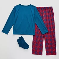 Holiday Little & Big Kid Boys Hot Wheels Crew Neck Long Sleeve 3-pc. Pajama Sets