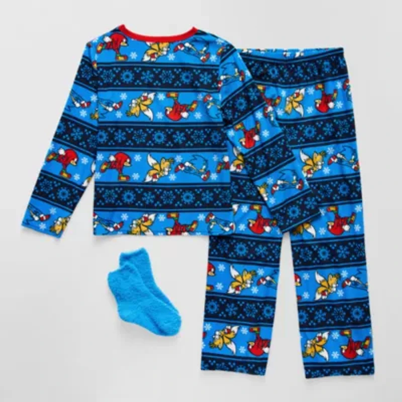 Holiday Little & Big Kid Boys Sonic the Hedgehog Crew Neck Long Sleeve 3-pc. Pajama Sets
