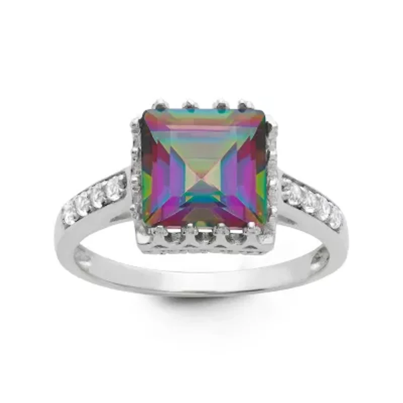 Womens Genuine Mystic Fire Topaz Sterling Silver Cocktail Ring
