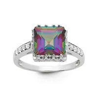 Womens Genuine Mystic Fire Topaz Sterling Silver Cocktail Ring