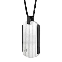 Mens White Cubic Zirconia Sterling Silver Dog Tag 24 Inch Pendant Necklace