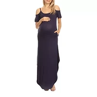 White Mark Womens Plus Maternity Scoop Neck Short Sleeve Cold Shoulder Maxi Dress