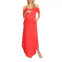 White Mark Womens Plus Maternity Scoop Neck Short Sleeve Cold Shoulder Maxi Dress