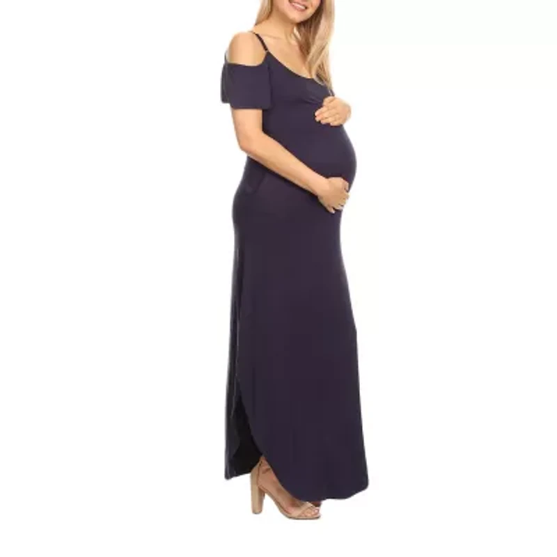 White Mark Womens Plus Maternity Scoop Neck Short Sleeve Cold Shoulder Maxi Dress