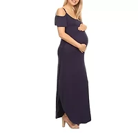 White Mark Womens Plus Maternity Scoop Neck Short Sleeve Cold Shoulder Maxi Dress