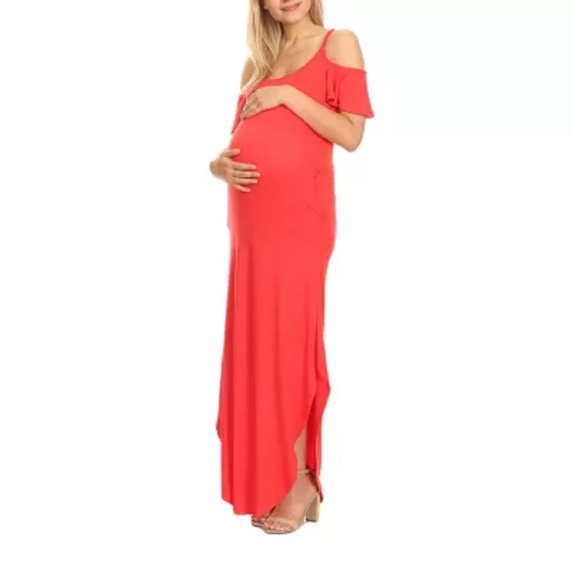 White Mark Womens Plus Maternity Scoop Neck Short Sleeve Cold Shoulder Maxi Dress