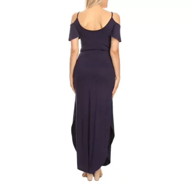 White Mark Womens Plus Maternity Scoop Neck Short Sleeve Cold Shoulder Maxi Dress