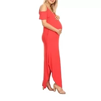 White Mark Womens Plus Maternity Scoop Neck Short Sleeve Cold Shoulder Maxi Dress