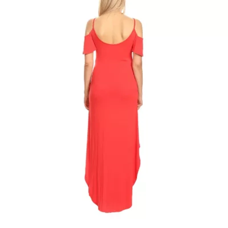 White Mark Womens Plus Maternity Scoop Neck Short Sleeve Cold Shoulder Maxi Dress