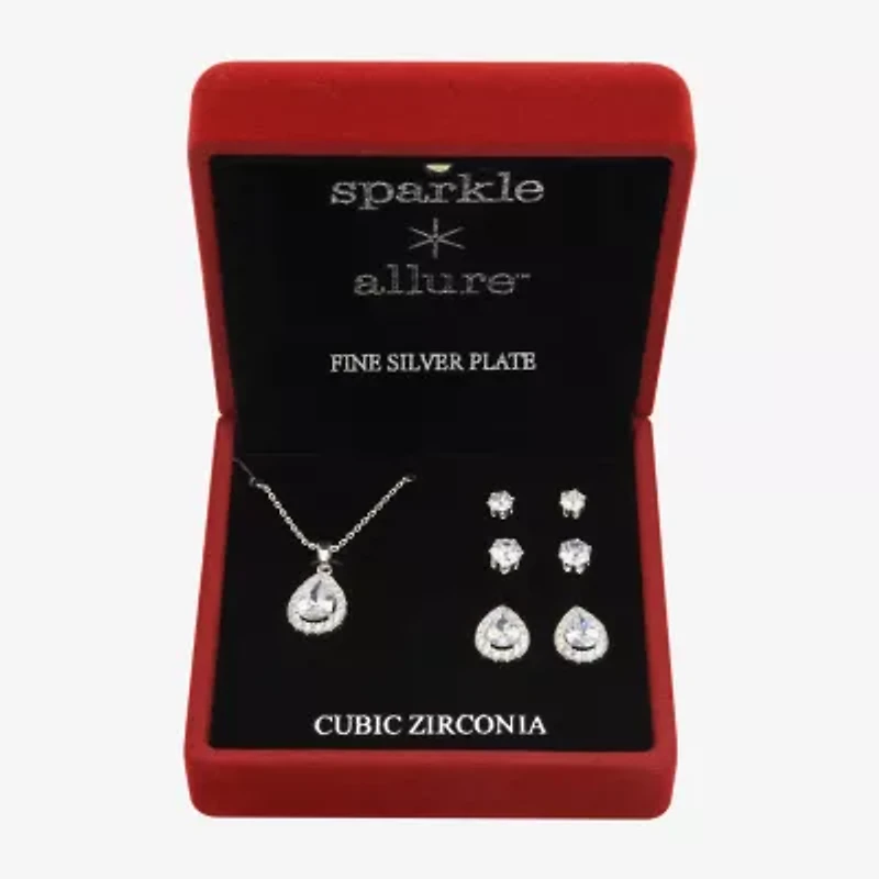 Sparkle Allure Light Up Box Womens Cubic Zirconia Pure Silver Over Brass 4-pc. Jewelry Set