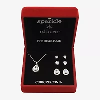 Sparkle Allure Light Up Box Womens Cubic Zirconia Pure Silver Over Brass 4-pc. Jewelry Set