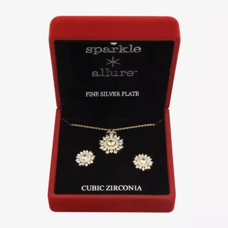 Sparkle Allure Light Up Box Womens Cubic Zirconia 14K Gold Over Brass Round Sunburst 2-pc. Jewelry Set