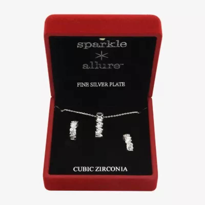 Sparkle Allure Light Up Box Womens Cubic Zirconia Pure Silver Over Brass 2-pc. Jewelry Set
