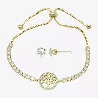 Sparkle Allure Tree Of Life Womens Cubic Zirconia 14K Gold Over Brass 2-pc. Jewelry Set
