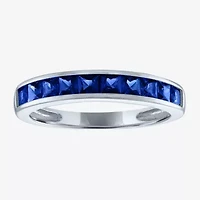 Womens Lab Created Blue Sapphire or Ruby Sterling Silver Stackable Ring