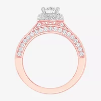 (G-H / Si1-Si2) Womens 1 7/8 CT. T.W. Lab Grown White Diamond 14K Gold Oval Side Stone Halo Engagement Ring