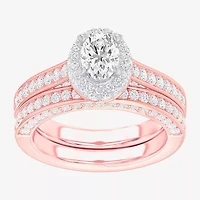 (G-H / Si1-Si2) Womens 1 7/8 CT. T.W. Lab Grown White Diamond 14K Gold Oval Side Stone Halo Engagement Ring