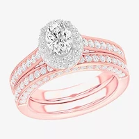 (G-H / Si1-Si2) Womens 1 7/8 CT. T.W. Lab Grown White Diamond 14K Gold Oval Side Stone Halo Engagement Ring