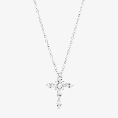 Diamonart Womens White Cubic Zirconia Sterling Silver Cross 18 Inch Pendant Necklace