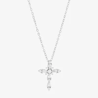 Diamonart Womens White Cubic Zirconia Sterling Silver Cross 18 Inch Pendant Necklace