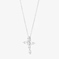 Diamonart Womens White Cubic Zirconia Sterling Silver Cross 18 Inch Pendant Necklace
