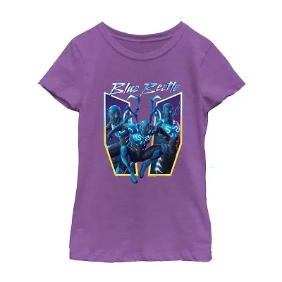 Little & Big Kid Girls Round Neck Short Sleeve Regular Fit Blue Beetle Graphic T-Shirt