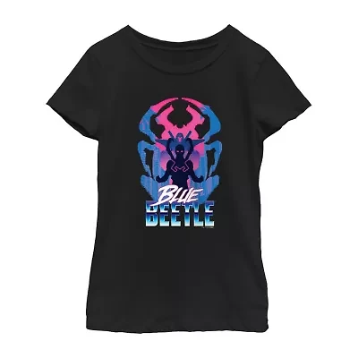 Little & Big Kid Girls Round Neck Short Sleeve Regular Fit Blue Beetle Graphic T-Shirt