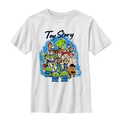 Disney Collection Little & Big Kid Boys Crew Neck Short Sleeve Regular Fit Buzz Lightyear Jessie Rex Graphic T-Shirt