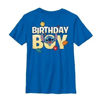 Disney Collection Little & Big Kid Boys Crew Neck Short Sleeve Regular Fit Lilo Stitch Graphic T-Shirt