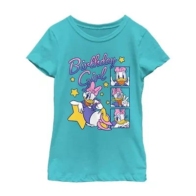 Disney Collection Little & Big Kid Girls Crew Neck Short Sleeve Regular Fit Daisy Duck Graphic T-Shirt