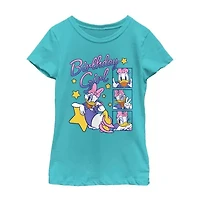 Disney Collection Little & Big Kid Girls Crew Neck Short Sleeve Regular Fit Daisy Duck Graphic T-Shirt