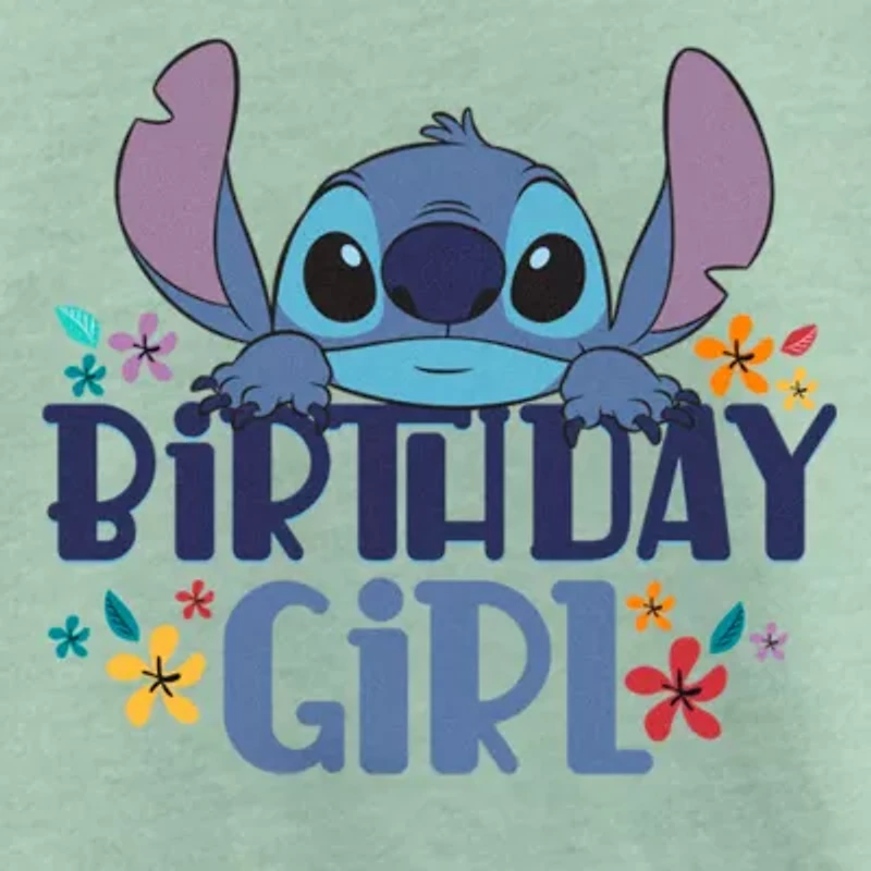 Disney Collection Little & Big Kid Girls Crew Neck Short Sleeve Regular Fit Lilo Stitch Graphic T-Shirt