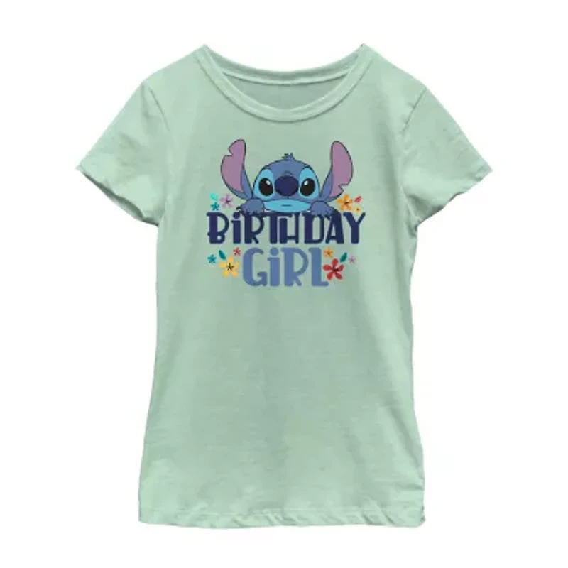 Disney Collection Little & Big Kid Girls Crew Neck Short Sleeve Regular Fit Lilo Stitch Graphic T-Shirt