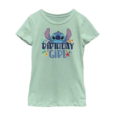 Disney Collection Little & Big Kid Girls Crew Neck Short Sleeve Regular Fit Lilo Stitch Graphic T-Shirt