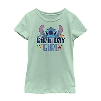Disney Collection Little & Big Kid Girls Crew Neck Short Sleeve Regular Fit Lilo Stitch Graphic T-Shirt