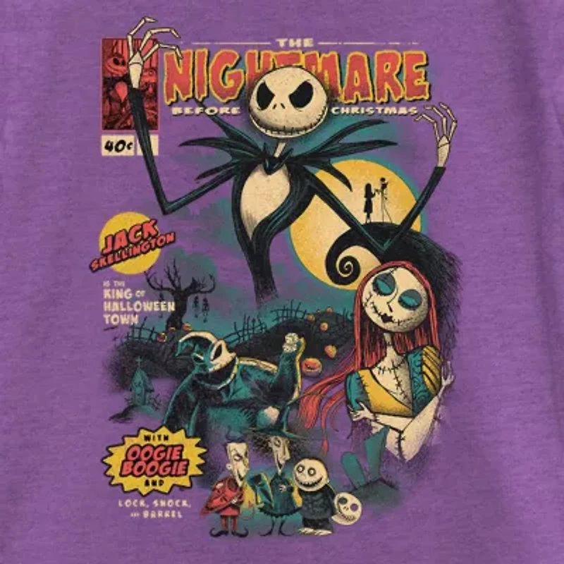 Disney Collection Little & Big Kid Girls Crew Neck Short Sleeve Regular Fit Nightmare Before Christmas Graphic T-Shirt