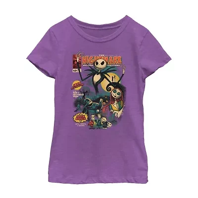Disney Collection Little & Big Kid Girls Crew Neck Short Sleeve Regular Fit Nightmare Before Christmas Graphic T-Shirt