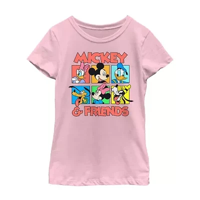 Disney Collection Little & Big Kid Girls Crew Neck Short Sleeve Regular Fit Mickey and Friends Graphic T-Shirt