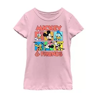 Disney Collection Little & Big Kid Girls Crew Neck Short Sleeve Regular Fit Mickey and Friends Graphic T-Shirt